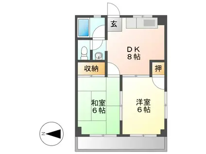 青杏ビル(2LDK/3階)の間取り写真