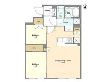 ガーデンレジデンス恵比寿(2LDK/2階)の間取り写真