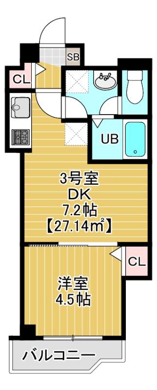 カイテキースV(1DK/4階)の間取り写真