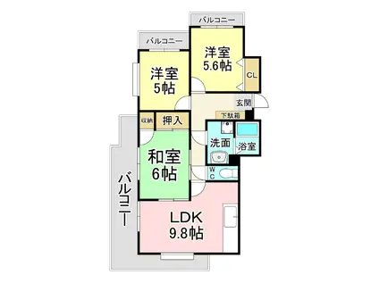 霧ケ丘芙陽グランドマンション(3LDK/2階)の間取り写真