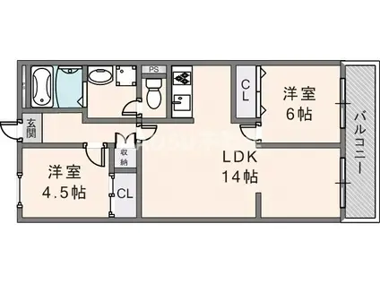 石賀ハイム(2LDK/3階)の間取り写真