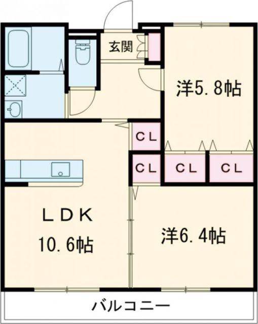 ルミエール栄(2LDK/1階)の間取り写真