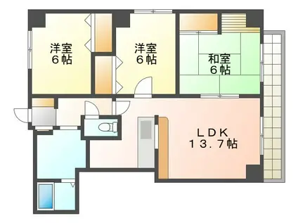 シャトー桜陽台(3LDK/3階)の間取り写真