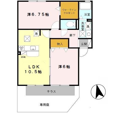サンヴィレッジ田尻A棟(2LDK/1階)の間取り写真