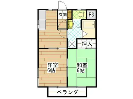 ラ・フォーレII(2DK/2階)の間取り写真