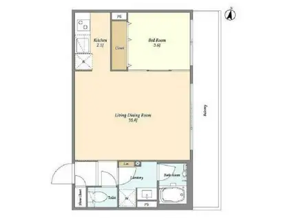 ウェルスクエア初台(1LDK/4階)の間取り写真