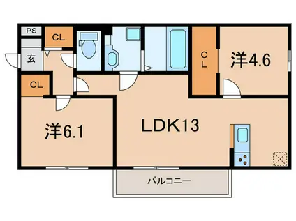 ラ・ヴェール杉尾台(2LDK/2階)の間取り写真