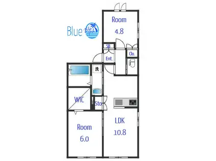 ウィロウ湘南I(2LDK/1階)の間取り写真