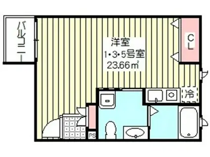 ベックアパートメントワラビ(ワンルーム/1階)の間取り写真