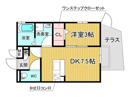 ソルカノン(1DK/1階)の間取り写真