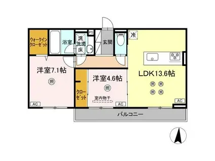 BELLE FLEURII(2LDK/2階)の間取り写真