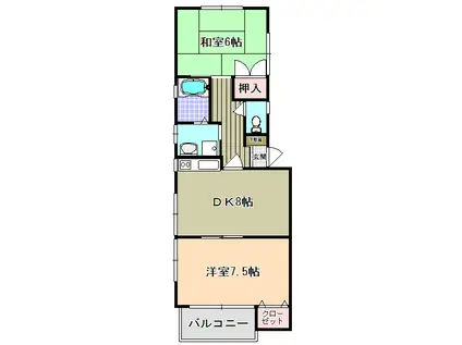 アーバンウエスト(2DK/1階)の間取り写真