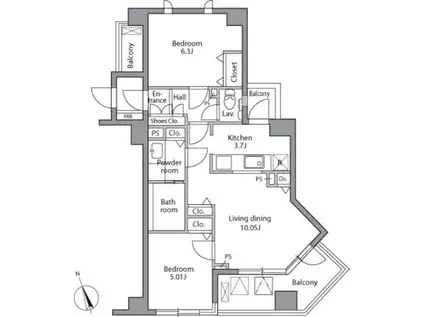 レジディア自由が丘(2LDK/3階)の間取り写真