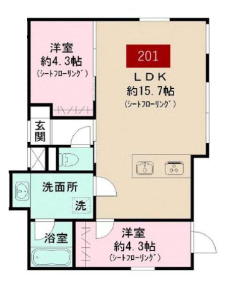 CASA PIAZZA 目黒大岡山(2LDK/2階)の間取り写真