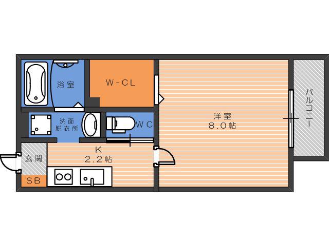 カーム東住吉(1K/2階)の間取り写真