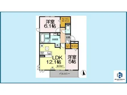ラルジュ高峯 A棟(2LDK/1階)の間取り写真