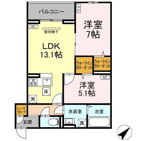CLASSEUM都賀(2LDK/1階)の間取り写真