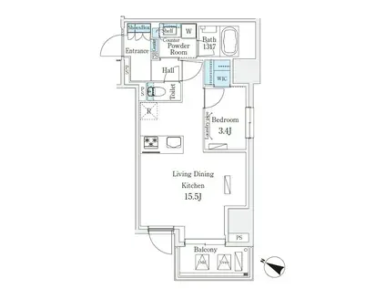 URBAN BREEZE 恵比寿 アーバンブリーズ恵比寿(1LDK/12階)の間取り写真