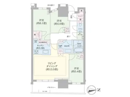 幕張ベイパーク ライズゲートタワー(3LDK/15階)の間取り写真