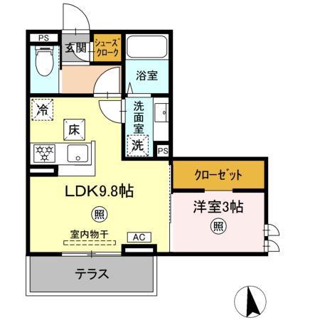 トリシア横町サウス(1LDK/1階)の間取り写真