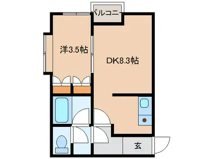 ピアパレス美原(1DK/2階)の間取り写真