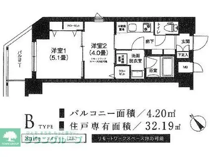 ティモーネグランデ町屋(2K/5階)の間取り写真