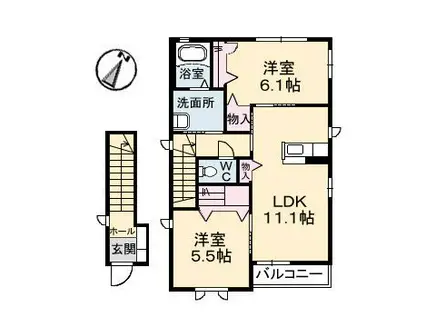 セリューズB棟(2LDK/2階)の間取り写真