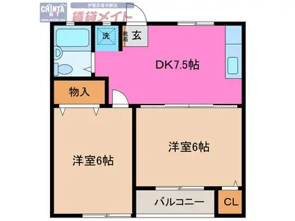 ハイツ鉄砲(2DK/1階)の間取り写真