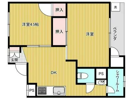 希望ヶ丘第2コーポラス C棟(2DK/5階)の間取り写真