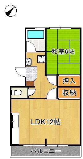 ドミールあしや(1LDK/2階)の間取り写真