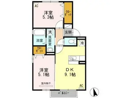 バンブー(2DK/2階)の間取り写真