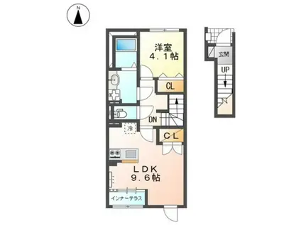 スターテラスII西大寺(1LDK/2階)の間取り写真