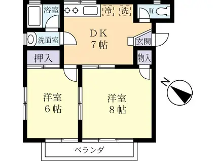 レーベンハイムII(2DK/1階)の間取り写真