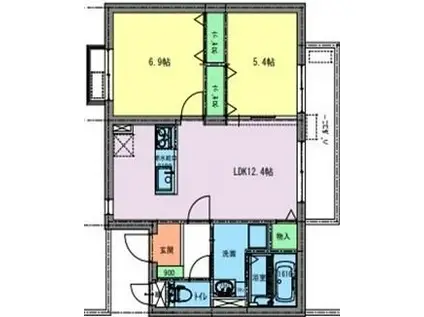 グランヴェニール(2LDK/2階)の間取り写真