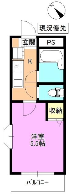 ハニービル(1K/2階)の間取り写真