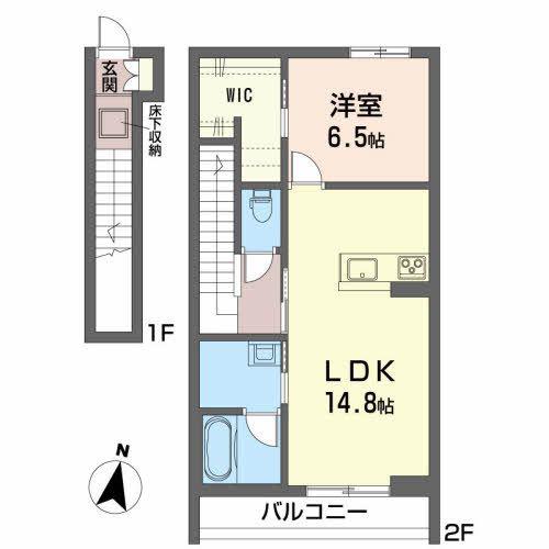 グランデB(1LDK/2階)の間取り写真