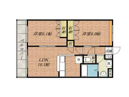 ティエドール(2LDK/2階)の間取り写真