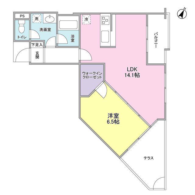 21°DE南平台(1LDK/1階)の間取り写真