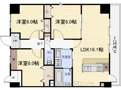 ノーブル徳川(3LDK/8階)の間取り写真