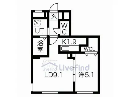 シティプレミア平岸(1LDK/4階)の間取り写真
