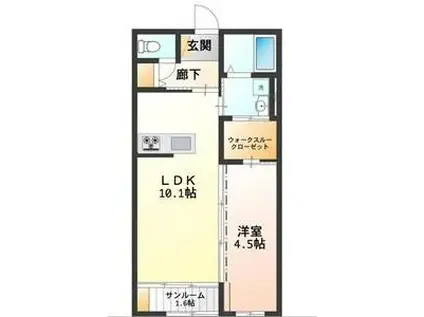 ウィズハイム西松本 オ(1LDK/1階)の間取り写真