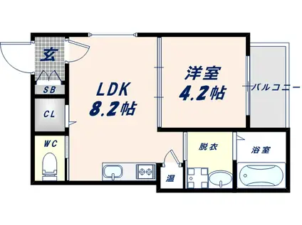 GRANDIR近大前(1LDK/1階)の間取り写真