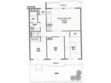 みどり野マンション(3LDK/1階)の間取り写真
