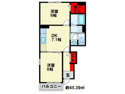 サンデリアーナII A(2DK/1階)の間取り写真