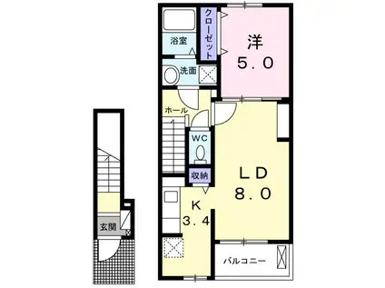 コンフォートヴィラ(1LDK/2階)の間取り写真