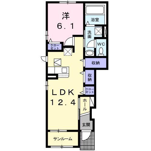 ひまわり(1LDK/1階)の間取り写真
