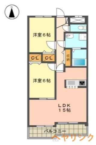 シャルム名東(2LDK/1階)の間取り写真