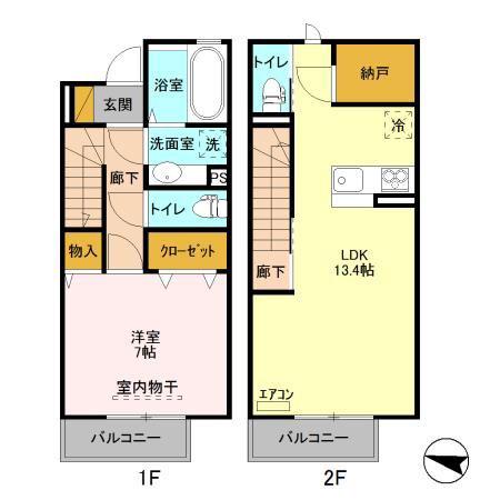 マンテネール B(1LDK/1階)の間取り写真
