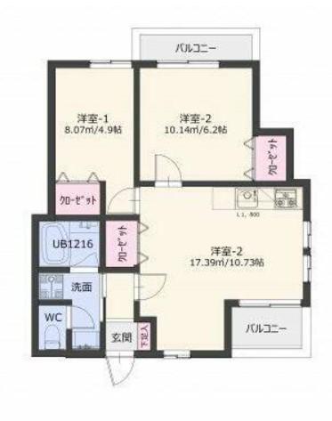 上大岡ヒルズイースト(2LDK/3階)の間取り写真