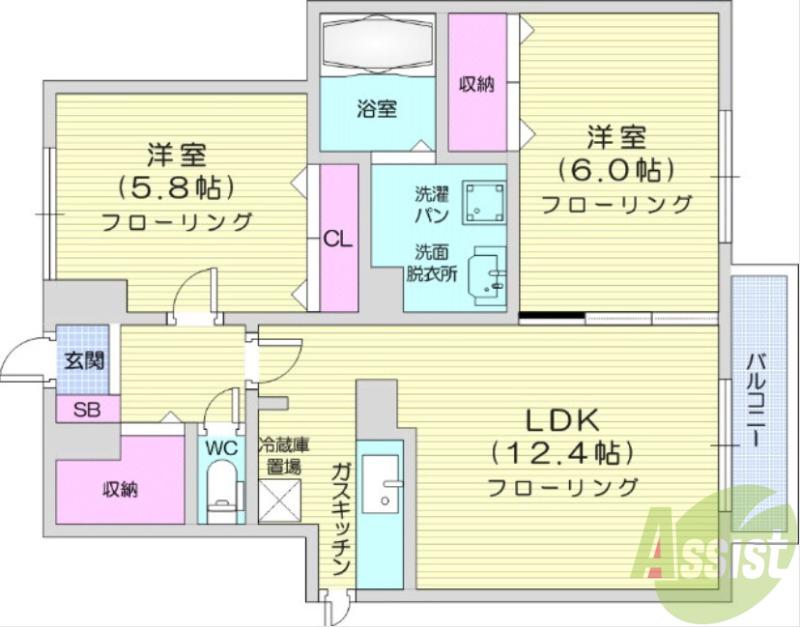 ウォーム郡山(2LDK/1階)の間取り写真